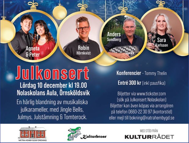 Julkonsert Nolaskolans aula Nätra Hembygdsförening Agneta & Peter Robin Hörnkvist